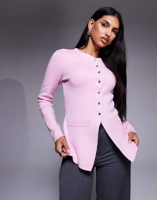 River Island knit button up top in light pink