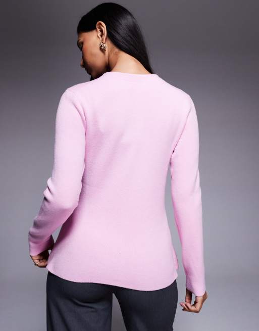 River Island knit button up top in light pink