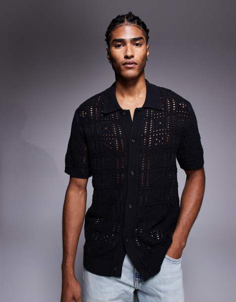 River Island knit crochet shirt in black - view 1
