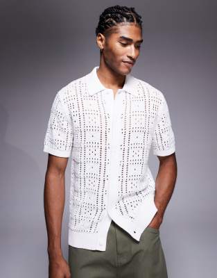 River Island knit crochet shirt in white - view 1