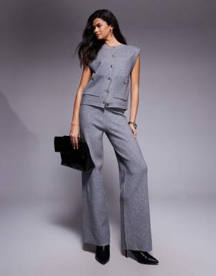 River Island Knit Detail Vest In Gray
