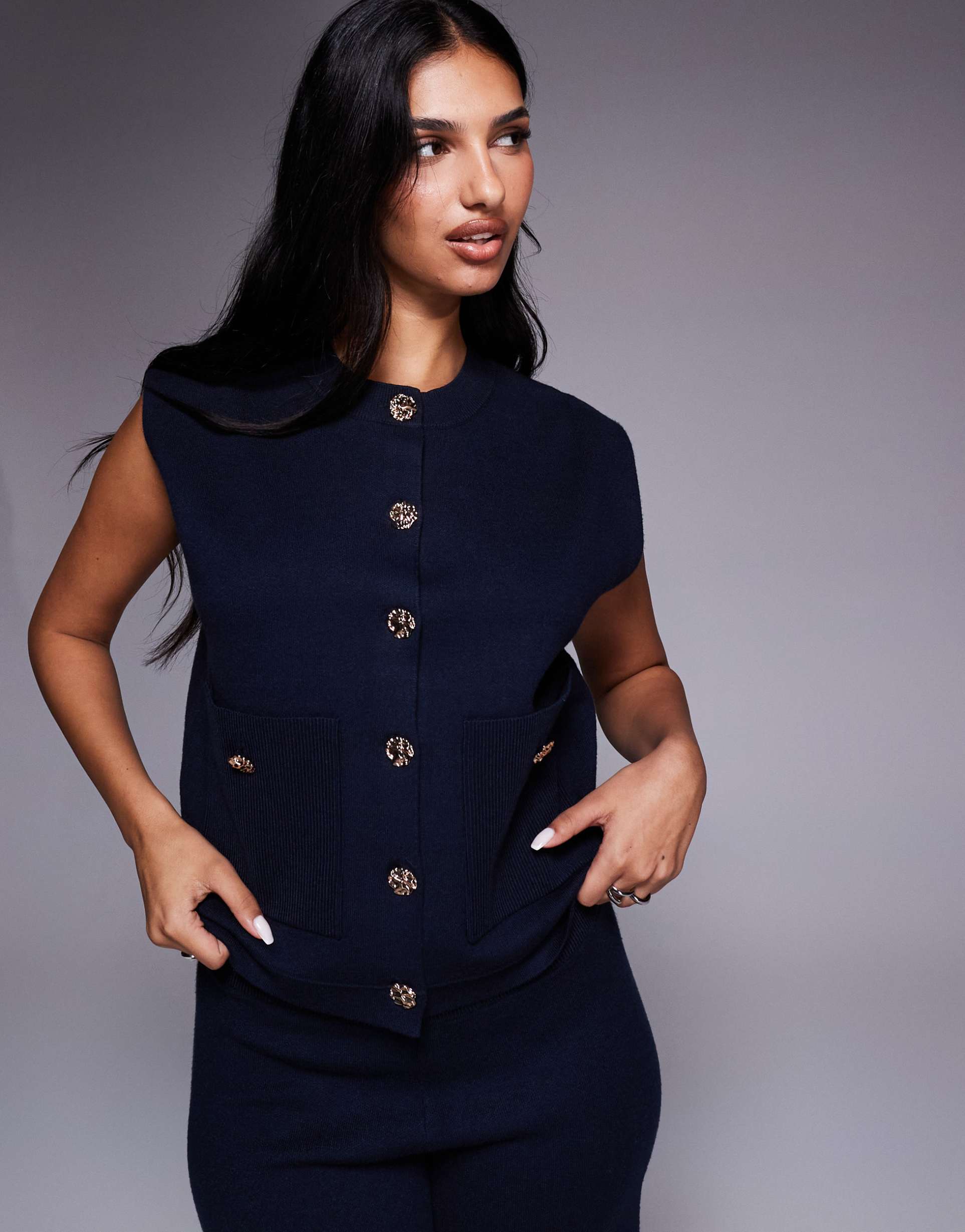 river island knit detailing vest in navy
