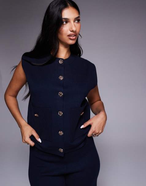River Island knitted detail waistcoat in navy
