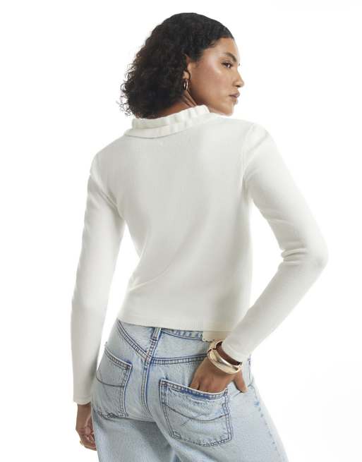 River Island Knit frill neck jumper in cream, 4 of 4