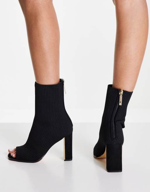 Black knit peep toe shoe clearance boot