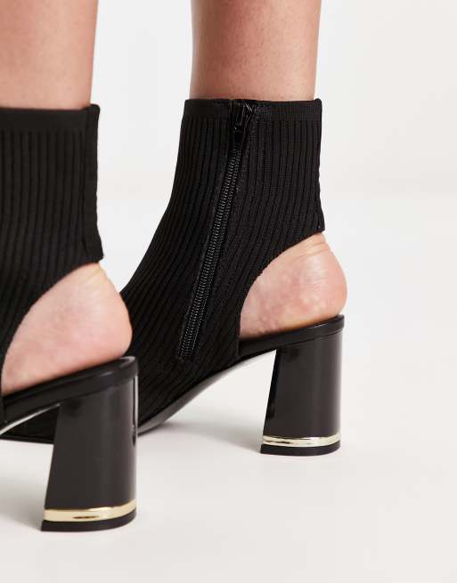 Black block heel 2025 peep toe boots