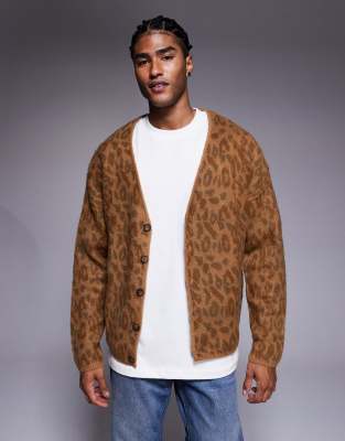 River Island Knit Leopard Cardigan In Brown