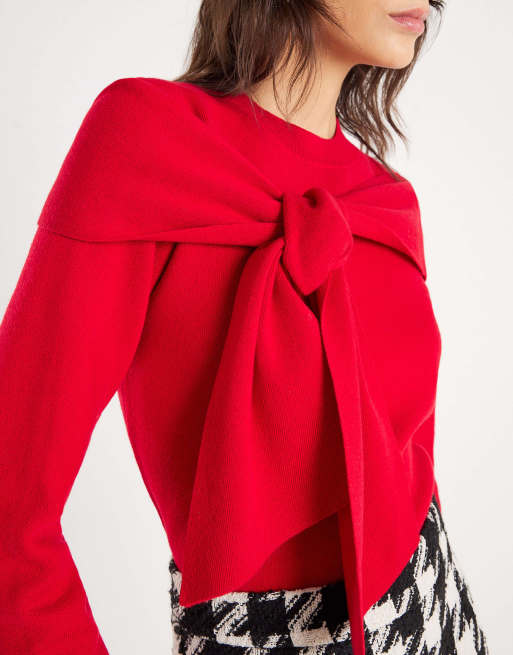 River Island Knit long sleeve bow jumper in red, 3 of 4