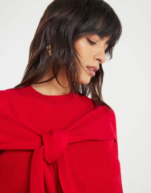 River Island Knit long sleeve bow jumper in red, 4 of 4