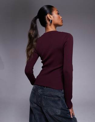 River Island Knit Long Sleeve Top In Red