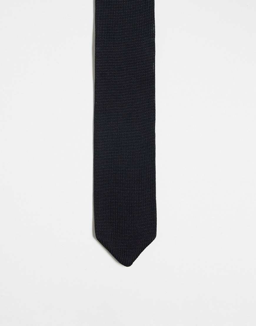 knit pointed tip tie in black