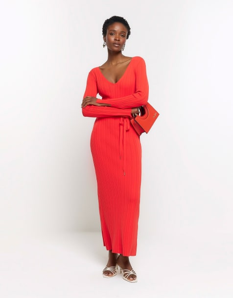 Chilli Red Textured Rib Dress - Dresses