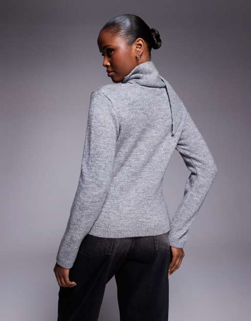 River Island knit scarf detail neck jumper in grey marl , 2 of 4