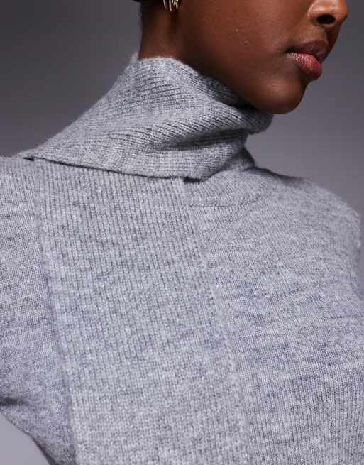 River Island knit scarf detail neck jumper in grey marl , 3 of 4