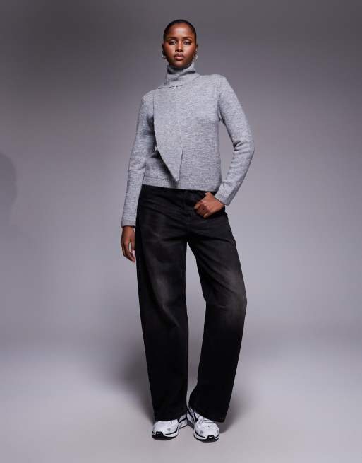 River Island knit scarf detail neck jumper in grey marl , 4 of 4