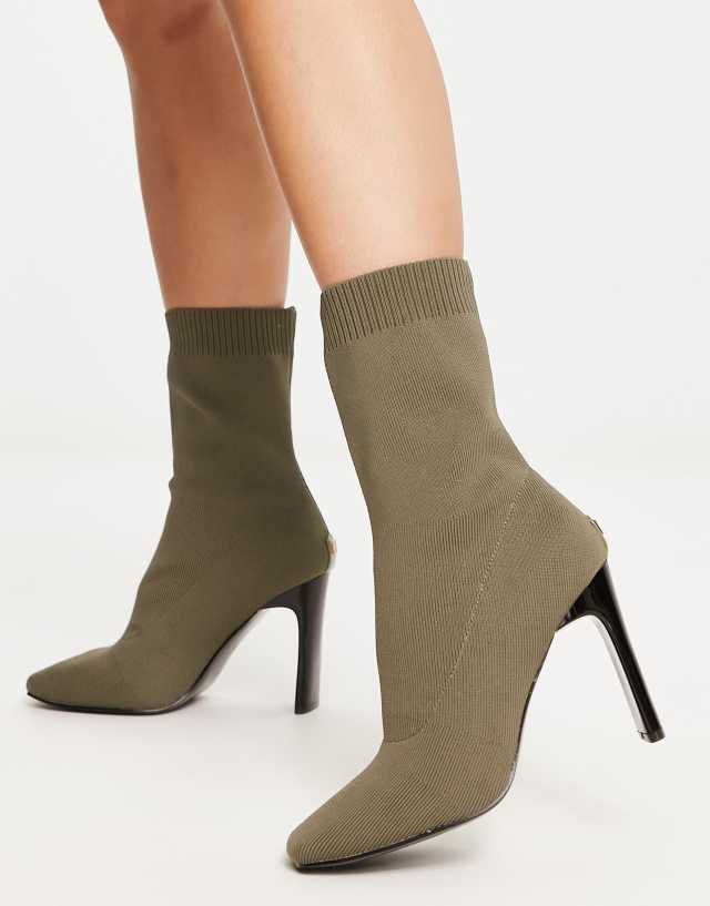 River Island knit sock boots in khaki