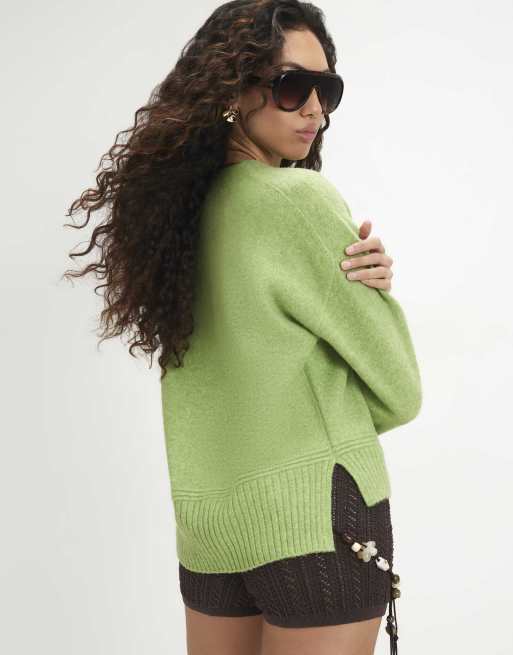 River Island Knit soft crew neck jumper in green , 4 of 4