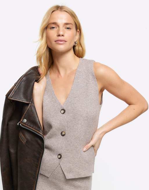 River Island Knit waistcoat in beige - dark