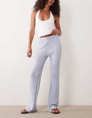 River Island Knit Wide Leg Cable Knit Pants In Blue