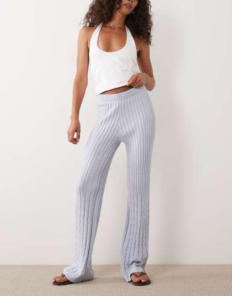 River Island knit wide leg cable knit pants in blue - part of a set - view 1