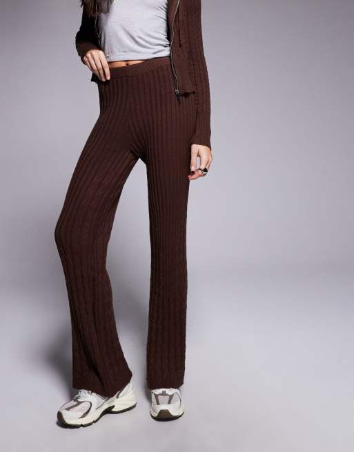 River Island knit wide leg cable knit pants in dark brown - part of a set, 4 of 5