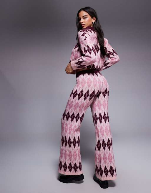 River Island knitted argyle print pants in pink (Part of a set), 2 of 5