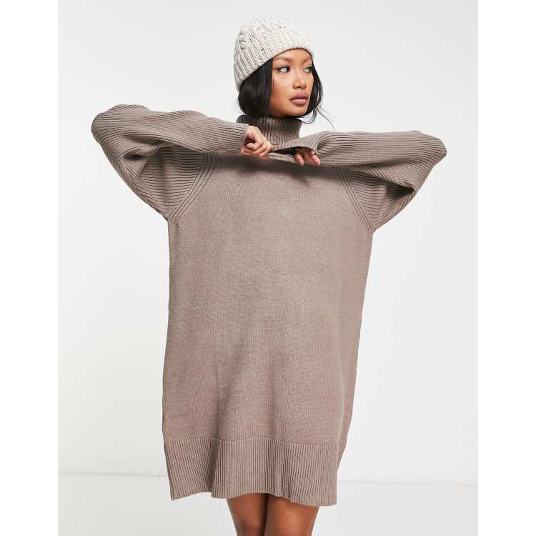 River Island knitted batwing jumper dress in beige ASOS