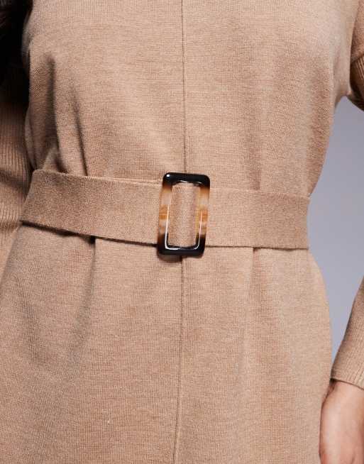 River Island knitted belted jumper dress in light brown, 3 of 4