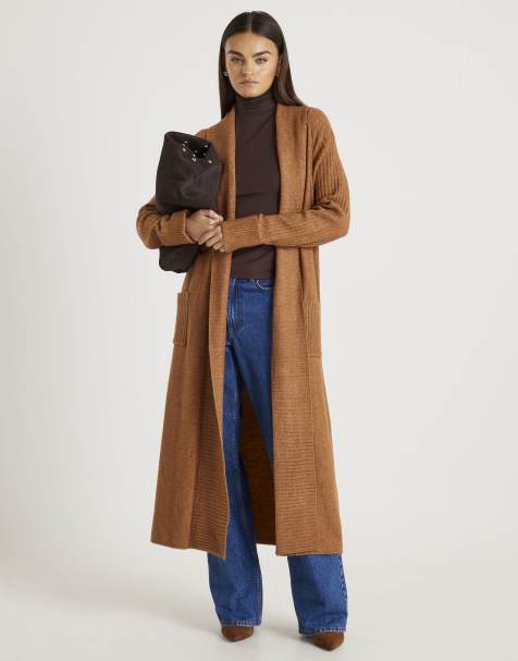 River Island Knitted belted maxi cardigan in brown - view 1