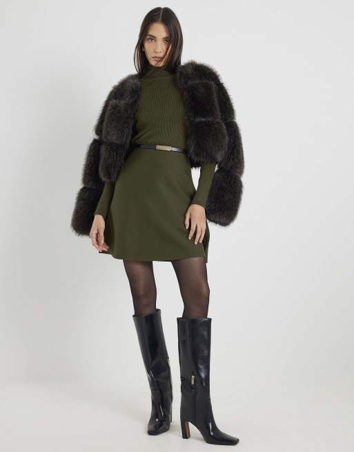 slim fit dress slacks Light Green Fox Fur Scarf Wool Cashmere Belted Long Coat Light Green / M main image 0