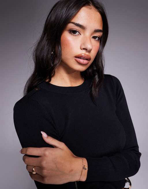 River Island knitted bodyfit long sleeve top in black, 2 of 4