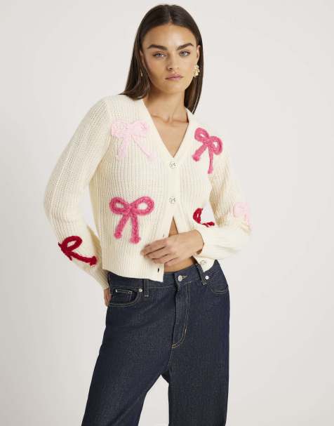 River Island Knitted bow cardigan in cream - view 1