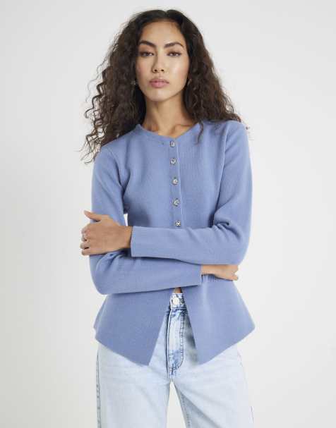 River Island Knitted button up cardigan in blue - light - view 1
