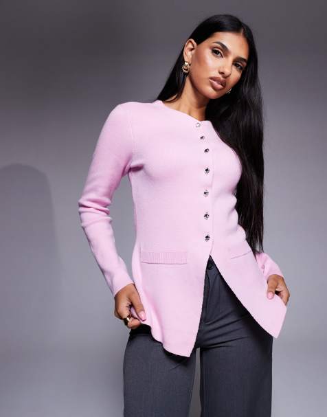 River Island knitted button up top in light pink - view 1