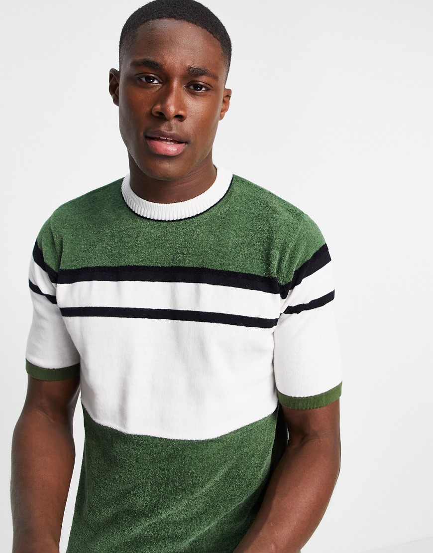 River Island knitted color block t-shirt in green