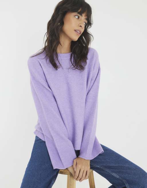 River Island Knitted crew neck jumper in purple medium ASOS