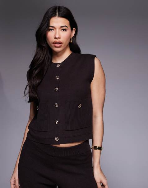 River Island knitted detail waistcoat in dark brown - view 1