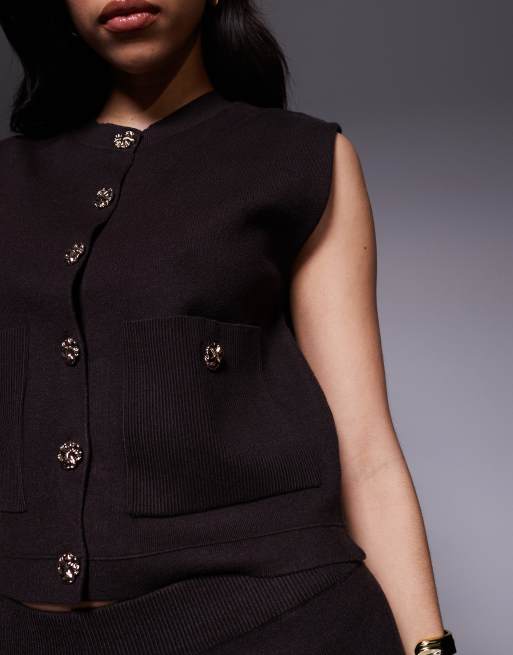 River Island knitted detail waistcoat in dark brown, 2 of 4