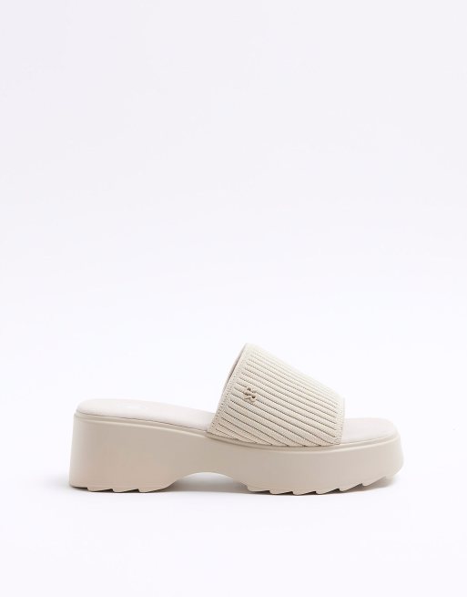River Island Knitted flatform sandals in beige ASOS