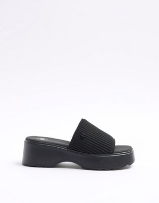 River Island Knitted flatform sandals in black