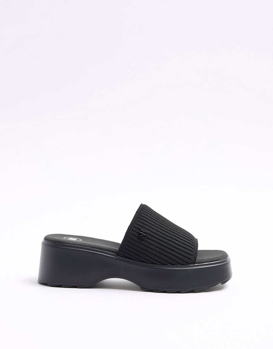 River Island Knitted flatform sandals in black