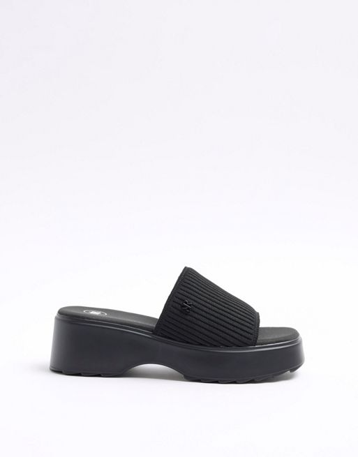 River Island Knitted flatform sandals in black | ASOS