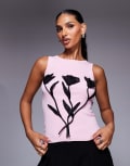 [River Island] River Island knitted floral applique singlet in light pink S Light pink