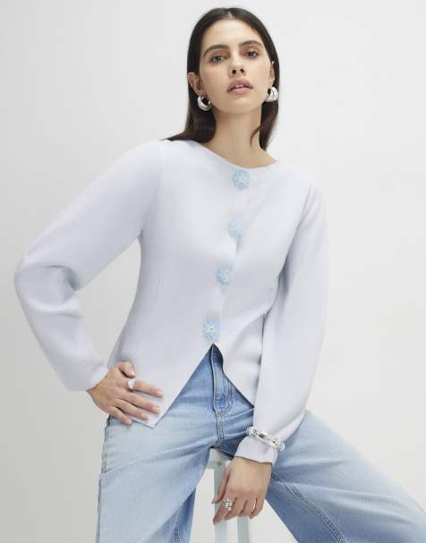 River Island Knitted floral button cardigan in blue - light - view 1