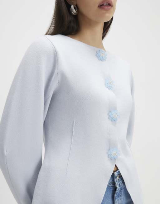 River Island Knitted floral button cardigan in blue - light, 2 of 4