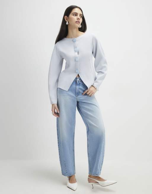 River Island Knitted floral button cardigan in blue - light, 3 of 4