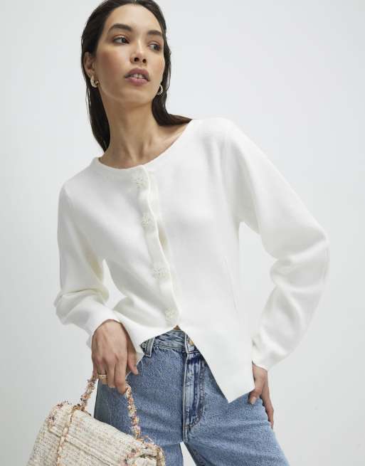 River Island Knitted floral button cardigan in white , 2 of 4