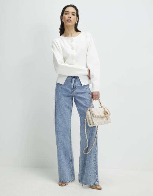 River Island Knitted floral button cardigan in white , 3 of 4
