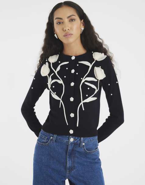 River Island Knitted flower cardigan in black - view 1