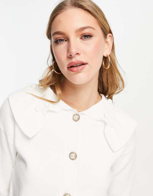 River Island knitted frill collar cardigan in ivory